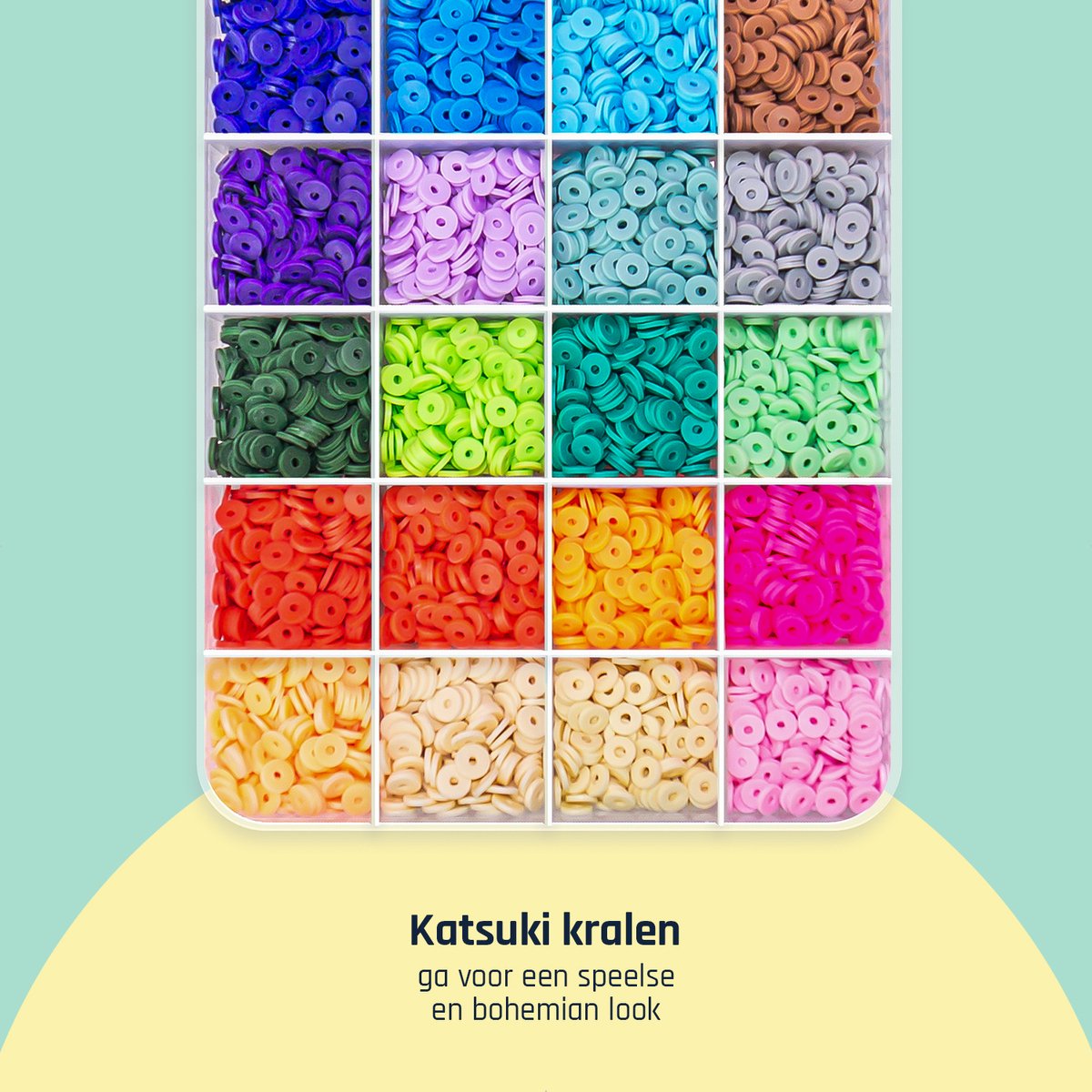 Kralen Set Katsuki Kralen 6 mm voor sieraden maken, ketting, telefoonkoord en armbandjes maken meisjes - 24 kleuren - 4800 Katsuki Kralen in opbergbox — afbeelding 2