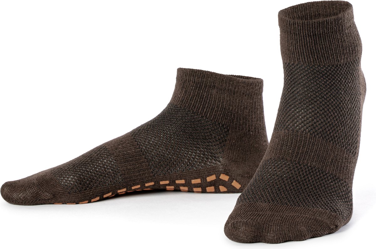 Ecorare® - Yogasokken - Lage gripsokken - Sportsokken - Bruin - Maat L