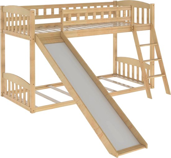 Moimhear Stapelbed met opbergtrap en glijbaan, huisbed, kinderbed met leuning, geschikt voor kinderen, jongeren, 90 x 200 cm (wit