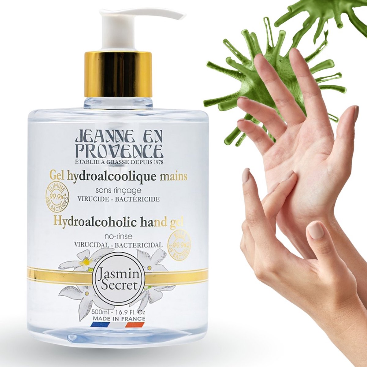 Jeanne en Provence - Jasmin Secret Hydroalcoholische Gel voor 99,9% handdesinfectie 500 ml
