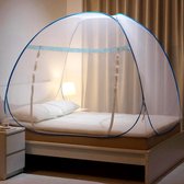 Klamboebed, pop-up muggentent met dubbele deur, klamboe, draagbaar, opvouwbaar dichtmazig klamboe, muggenkampeertent voor slaapkamer, buitenkamperen, 180 x 200 cm, blauwe rand
