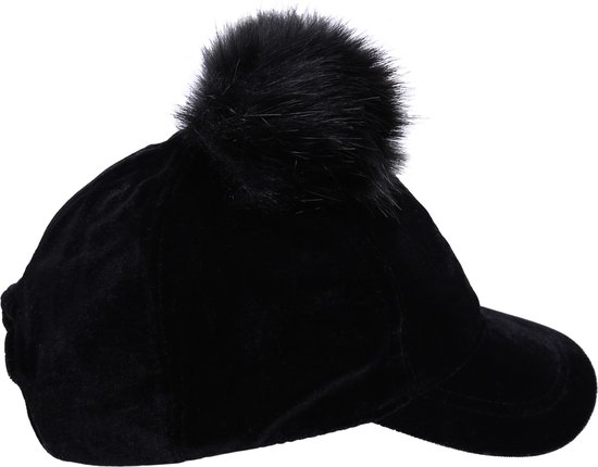 Zwart suède baseballpet met pompons