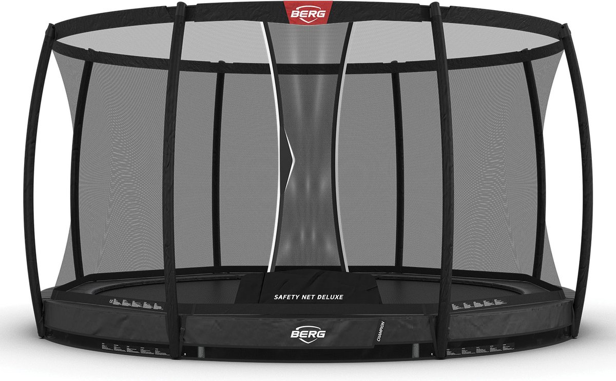 BERG Champion InGround 430 Trampoline - Rond - Safety Net Deluxe - AirFlow Pro Springdoek - TwinSpring - Grijs