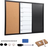 Kurtzy 3-In-1 Combination Cork Board, Whiteboard & Chalkboard - 70 x 50cm/27.5 x 20 Inches - Magnetic Memo/Bulletin Dry Erase Noticeboard with Pins