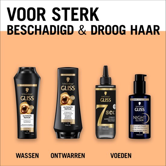 Gliss Ultimate Repair 7 Sec Express Treatment – Keratine Haarmasker - Beschadigd Haar - Diep Herstellend – Glans & Zijdezacht - Voordeelverpakking - 6 x 200 ml