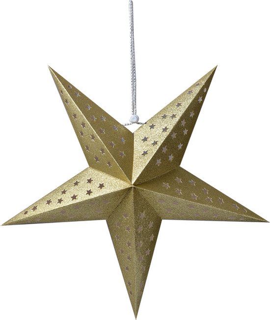 Clayre & Eef Hangende ster 45x15x45 cm Goudkleurig Papier