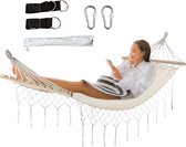 Fleau Goods Luxe Hangmat met Spreidstok - Sierlijke Franje - 100% Katoen - Comfortabel - Inclusief ophangmateriaal & Draagtas - 100 x 200cm