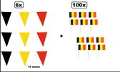 6x Vlaggenlijn Belgie 10 meter + 100x cocktailprikker Belgie - Thema feest Belgium EK voetbal Party verjaardag fun