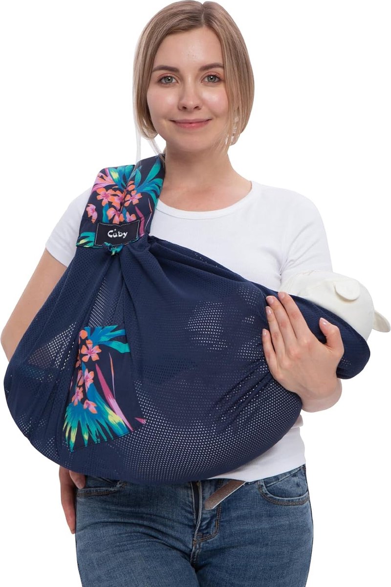 Draagdoek voor pasgeborenen, ademende babyrugzak, verstelbare schouderbanden, eenvoudig aan te trekken, voor moeders en vaders, babydraagriem voor pasgeborenen tot 15 kg (mesh blauw)