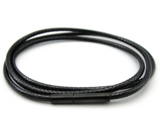 Chaîne de collier en cordon ciré en cuir artificiel Zwart , 60 cm, 1,5 mm d'épaisseur avec fermoir noir