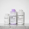 Drie Olaplex flessen op een rij: No.3 Hair Perfector, No.4P Blonde Enhancer Toning Shampoo, en No.5 Bond Maintenance Conditioner.