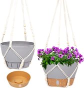Macrame plantenbakset 8 inch binnen buiten hangende bloempot met afvoergat voor tuin en huis (lichtgrijs)