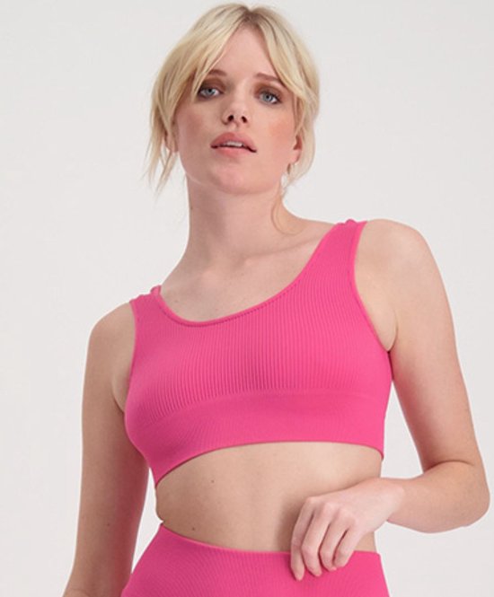 Sport BH dames - Bralette - Sportbeha - Luxe Ribstof - Naadloos - Made in Italy - Roze - XL - SO TIGHT