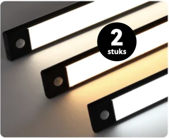 2 x SlimBright led - Led verlichting met bewegingssensor - Slimme verlichting - 10 cm - Zwart - USB oplaadbaar - Magnetische bevestiging - Kastverlichting - Slaapkamer - Wijnkastting