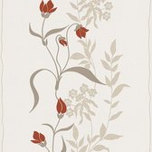 Bloemen behang Profhome 958741-GU vliesbehang gestructureerd met bloemen patroon mat crème rood beige 5,33 m2
