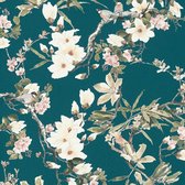 Papier peint Fleurs Profhome 364984-GU papier peint intissé légèrement texturé avec motif floral bleu vert rose mat 5,33 m2