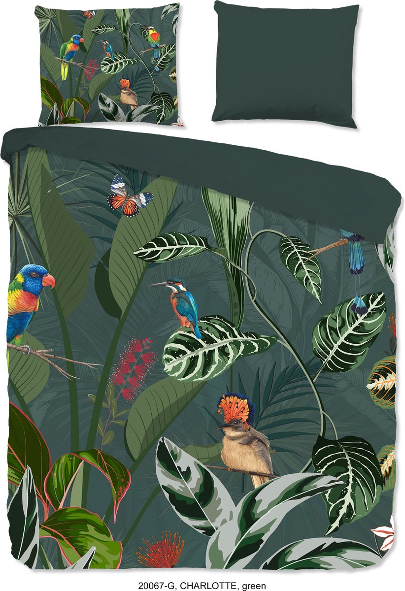 Good Morning dekbedovertrek vogels en bladeren - Lits jumeaux 240x200/220 cm - Groen - 100% Katoen renforce