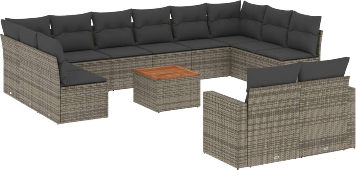 vidaXL 13-delige - Loungeset - met - kussens - poly - rattan - grijs