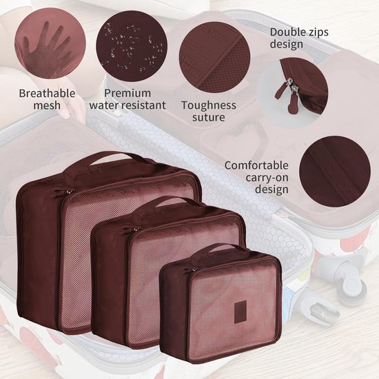 Obics - 5-delige compressie-paktassenset incl. schoenentas voor koffer en rugzak - Packing Cubes inpakkubus - reisorganizer pakzak voor kleding en schoenen - kledingtassen kofferorganizer