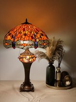 XXL Tiffany lamp Studio stijl "ORANGE DRAGONFLY" tafellamp met drie lichtpunten Ø 48x65cm!