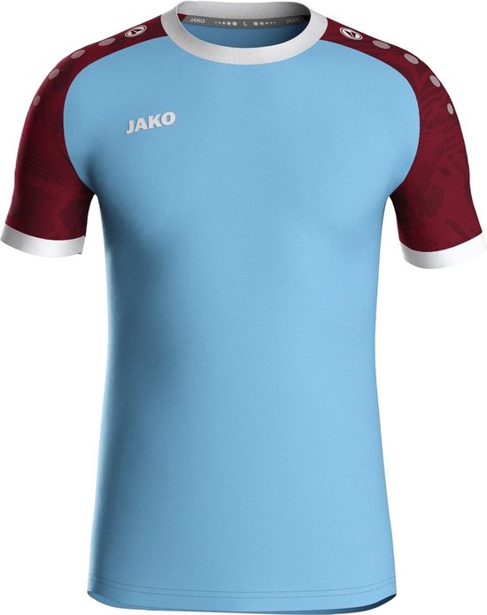 Jako Iconic Shirt Korte Mouw Heren - Zachtblauw / Wijnrood | Maat: XXL