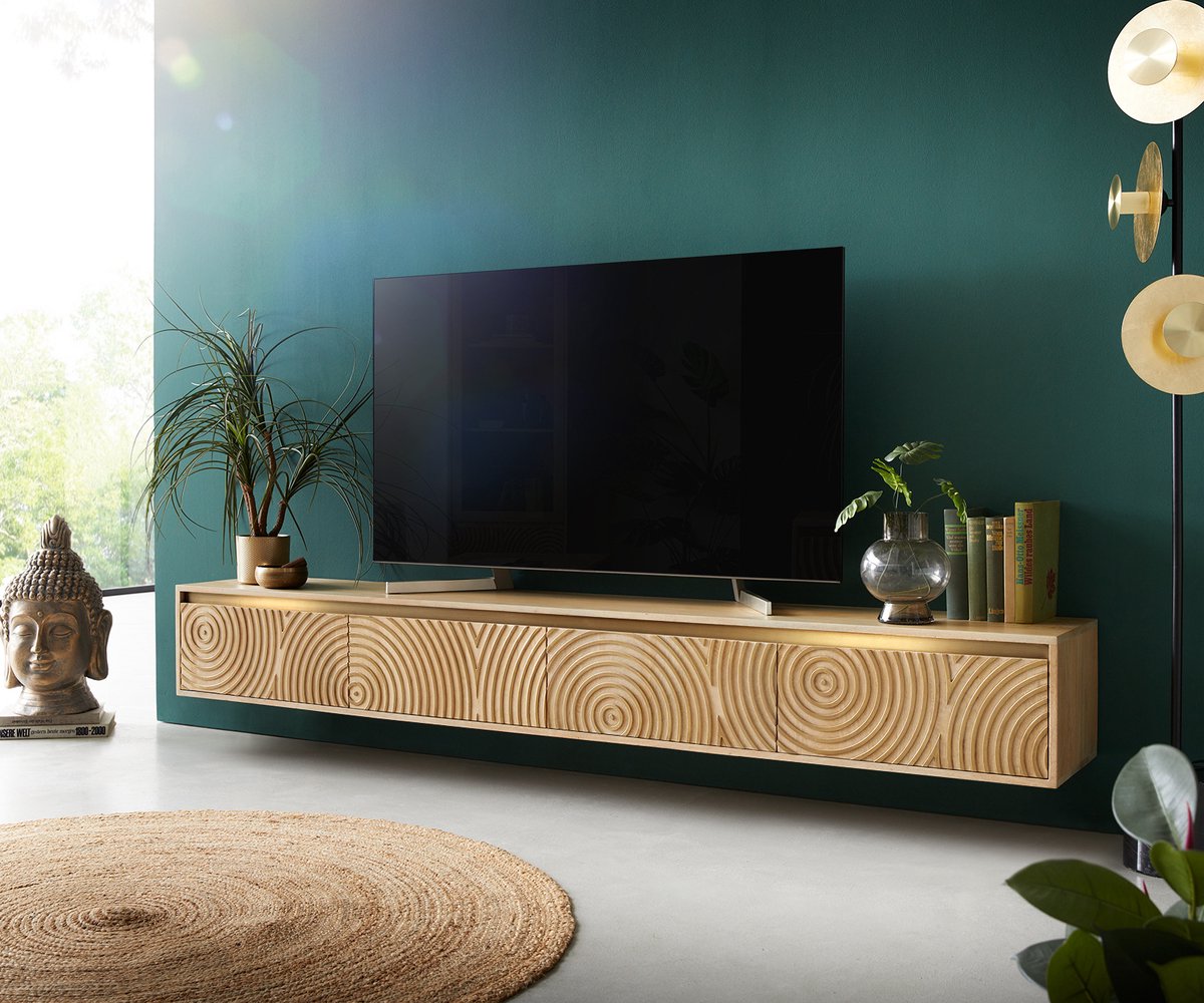 DELIFE Tv-meubel Budaya mango natuur 220 cm 4 deurs zwevend Lowboard Bruin