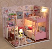 3D Pink Bedroom Puzzel met led-verlichting en stofkap voor Volwassenen, Houten Modelbouwset, Cadeau voor Verjaardag Kerstmis