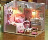 3D Pink House Puzzel met led-verlichting en stofkap voor Volwassenen, Houten Modelbouwset, Cadeau voor Verjaardag Kerstmis