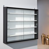 Verzameldisplaykast Glazen vitrinekast - Wandvitrinekast - Hangende plank - MDF - Zwart (80x60x9,5 cm)