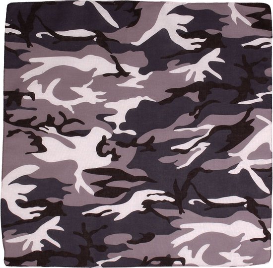 Bandana / Doek - Urban Camouflage - Zwart/Grijs/Wit - Katoen - 50x50cm