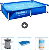 Bestway Rechthoekig Steel Pro Zwembad - 221 x 150 x 43 cm - Blauw - Inclusief Pomp - Afdekzeil - Chloor