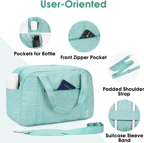 Narwey voor Ryanair handbagage 40x20x25 Opvouwbare reistas, handbagage, tas, vliegtuig, weekender, reistassen, sporttas, 20L, dames, heren, turquoise, 40 x 20 x 25 cm, Reistas