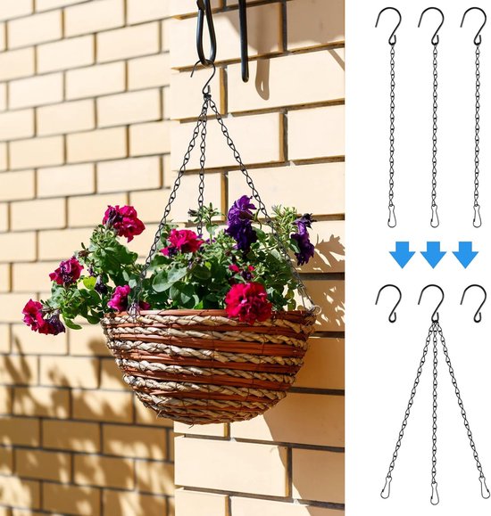 Dibotell Set van 3 hangende kettingen met haken, verstelbare metalen kettingen voor bloemenhangers, plantenhangers, vogelkooien, lantaarns, hangketting, reserveketting voor het stijlvol ophangen van