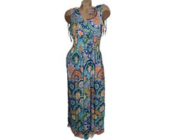 Dames Lange zomerjurk 3177 S/M (36-40) groen/blauw/oranje