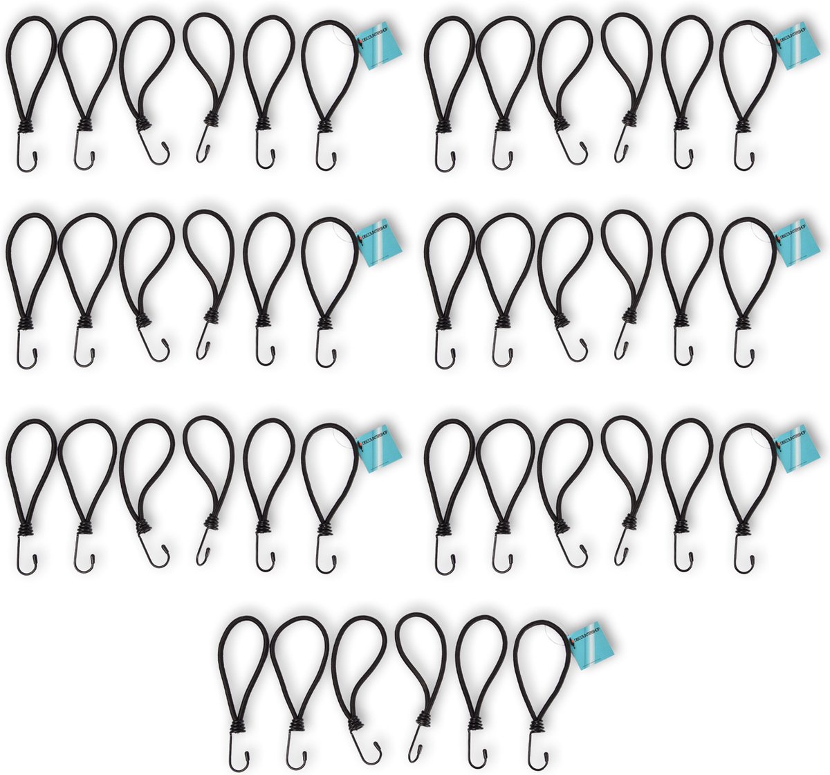 Set van 7 Mini Snelbinders met Haak – Mini Spanelastiek voor Fiets en Meer - Solide en Stevig - 20cm Zwarte Spinbinder