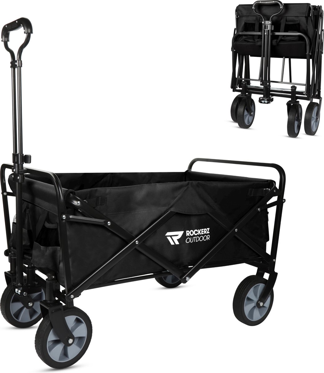 Rockerz Bolderkar - Bolderwagen basic - Opvouwbaar - XL inhoud (12O L) - Inclusief veiligheidsriemen - Tot 100 kg draagvermogen - Handige opbergvakken - Gemonteerd in verpakking - Zwart