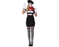 Karnival Costumes Retro Mime Kostuum 5-Delig voor Vrouwen Carnavalskleding Dames Carnaval - Polyester - Maat L - 6-Delig T-Shirt/Rok/Baret/Nek Accessoire/Handschoenen/Kousen