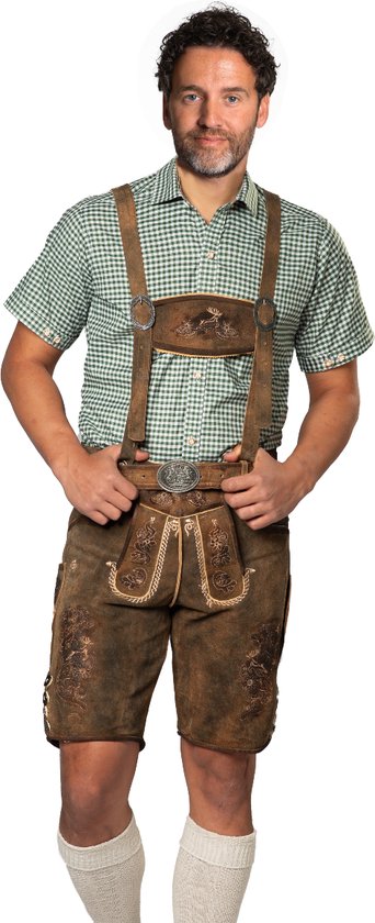 Tannhauser Lederhose Kitzbuhel Kort met Riem en Bretels 100% Echt Runderleder Oktoberfest Heren Lederhosen Man Carnavalskleding Heren - Runderleer - Maat L