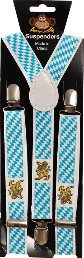 Partychimp Oktoberfest Bretels voor bij Carnavalskleding Heren Oktoberfest Heren Carnaval Accessoires 2,5 Cm Breed - Blauw/Wit - One-size