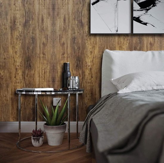Bruin Zelfklevende meubelfolie, houtlook, behang, eiken, zelfklevend behang, 44 x 300 cm, houtlook, plakfolie, hout, vinyl, wandbekleding, zelfklevend, voor muur, tafel, kast, achtergrond, muur - Merkloos