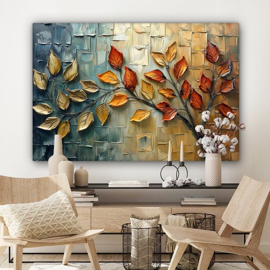 Canvas schilderij 120x80 cm - Wanddecoratie Boom - Abstract - Natuur - Kunst - Muurdecoratie woonkamer - Kamer decoratie modern - Abstracte schilderijen