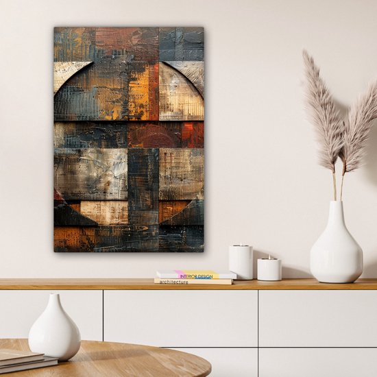 Tableau sur toile 60x90 cm - Décoration murale Art - Marron - Abstrait - Motif bois - Décoration murale murale salon - Décoration chambre moderne - Tableaux abstraits