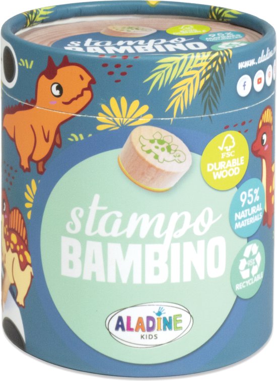 Aladine stempelset dinosaurus FSC houten speelgoed voor kinderen.