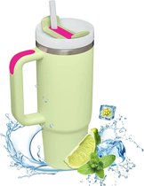 Homesell Tumbler - 40oz - 1200ML - Thermosbeker met Handvat en Rietje - Drinkfles - RVS beker - Waterfles - Travel cup - Drinkbeker to go - dubbelwandige vacuüm geïsoleerde koffiebeker - groen