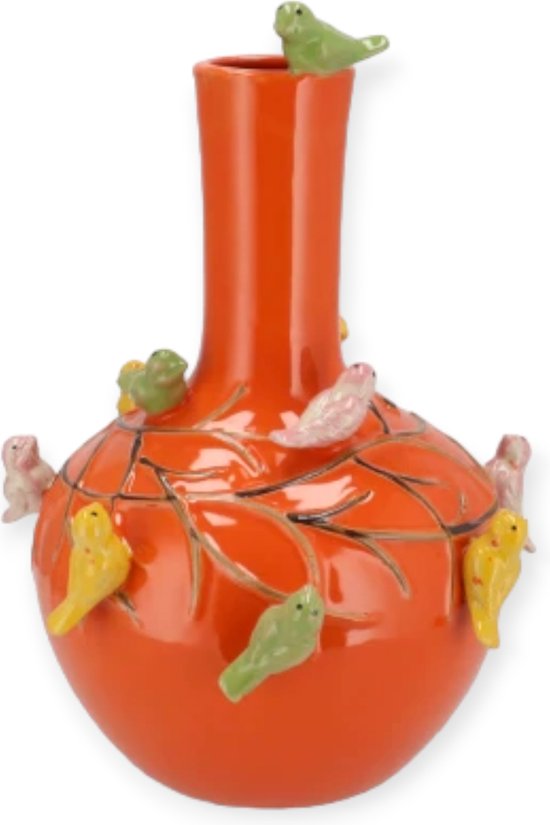 Daan Kromhout - Bird Vase - Vaas - Tube - Orange - Oranje - D13 x H15 cm - Keramiek