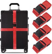 Bagageriemset, bagageband, kofferriemen, gepersonaliseerde identificatie, verstelbaar antislip reisaccessoire (rood, set van 4)