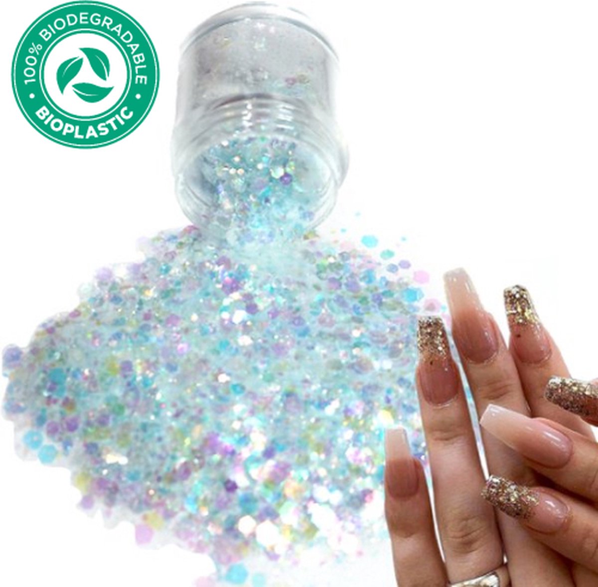 Goedkoopste Chunky Glitters (Lichtblauw/Wit) [Volume 8g - Festival Glitter Outfit Nagel Decoratie Versiering - Manicure Kunstnagels Nepnagels Acryl Nagels - Kinderen Volwassenen Dames Glitters]