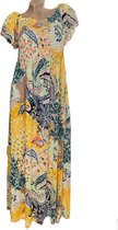 Dames maxi jurk met bloemenprint S/M Geel/groen/khaki/roze
