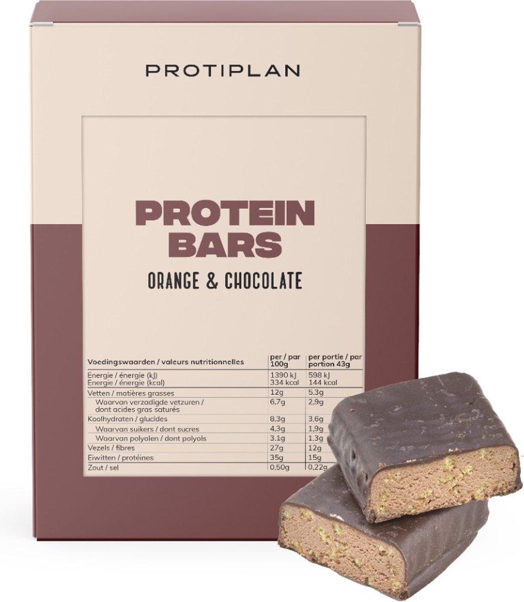 Goedkoopste Protiplan | Reep Sinaasappel Chocolade | 7 x 43 gram | Eiwitrepen | Koolhydraatarme sportvoeding | Afslanken met Proteïne repen