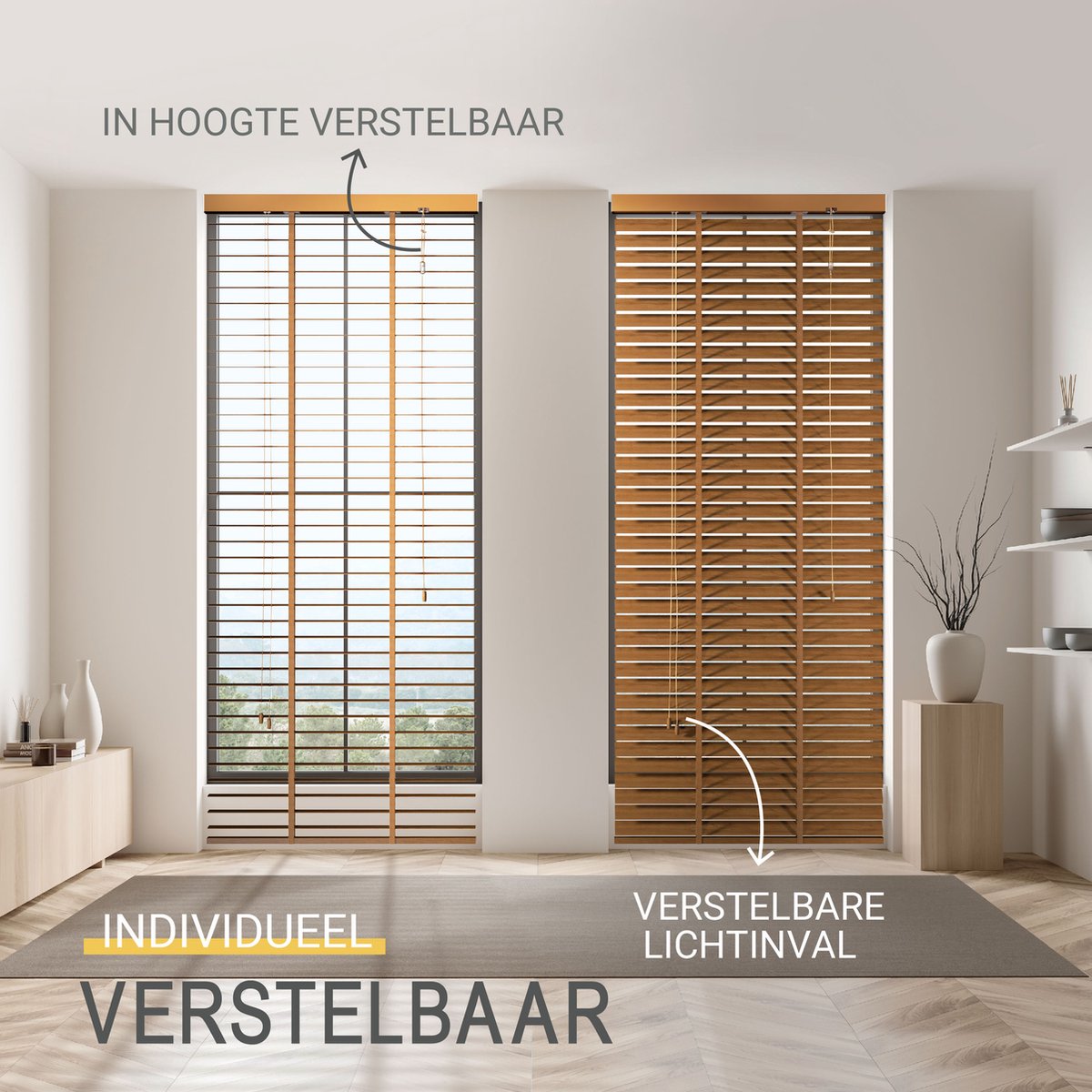 Sol Royal BE5 â€“ Houten Jaloezieen Eikenhout 50 mm Lamellen Extra Breed â€“ 80x180 cm â€“ Eenvoudige Montage aan Muur & Plafond â€“ Echt Hout â€“ Rolgordijn Raam & Deur